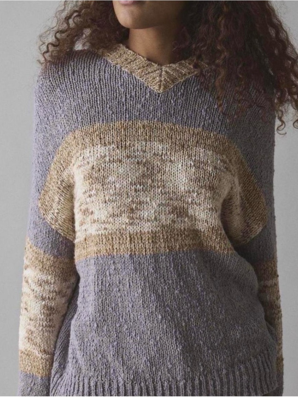 BDG Scoop-Neck Colorblock Sweater in Gray and Cream-Tan